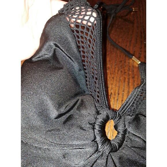 Size 6 Venus Black One Piece Halter Neck Tie Open Back Swimsuit Bathing Suit - Picture 3 of 8